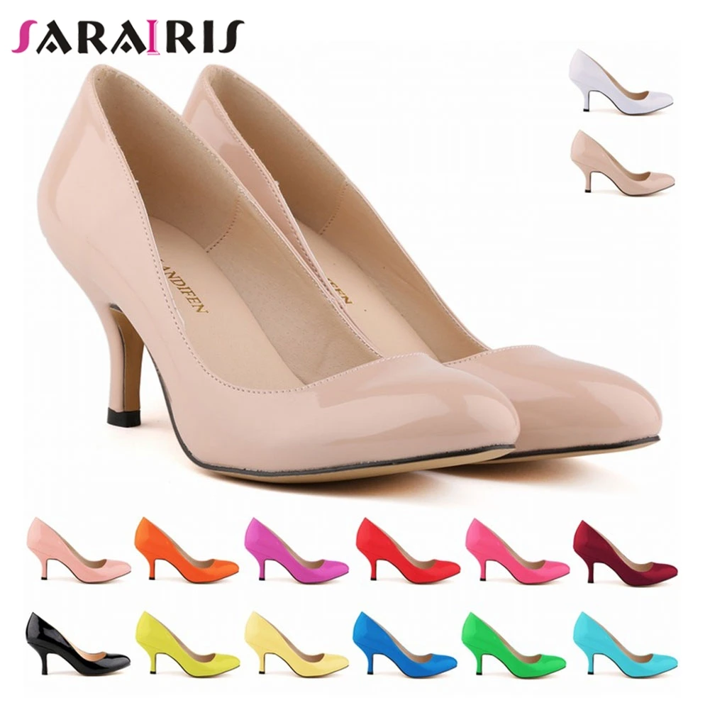 

SARAIRIS Brand Design Big Size 35-42 Patent Pu Ladies High Heels Slip On Shallow Shoes Woman Casual Party Wedding Ol Sexy Pumps