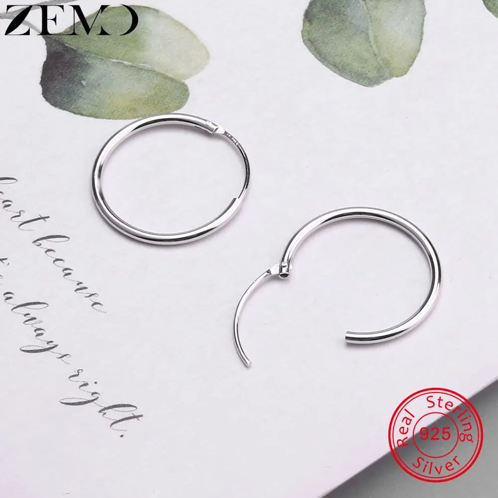 ZEMO, 12-25 мм, Настоящее 925 пробы, серебряные серьги-кольца для женщин, круглые серьги для пирсинга, ювелирные изделия, аксессуары для женщин