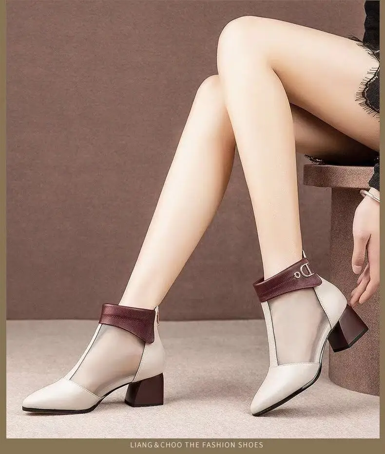 Zanpace/женские босоножки; пикантная женская обувь на высоком каблуке; сезон весна-лето; женские босоножки из сетчатого материала; обувь на блочном каблуке для офиса; ботинки на молнии