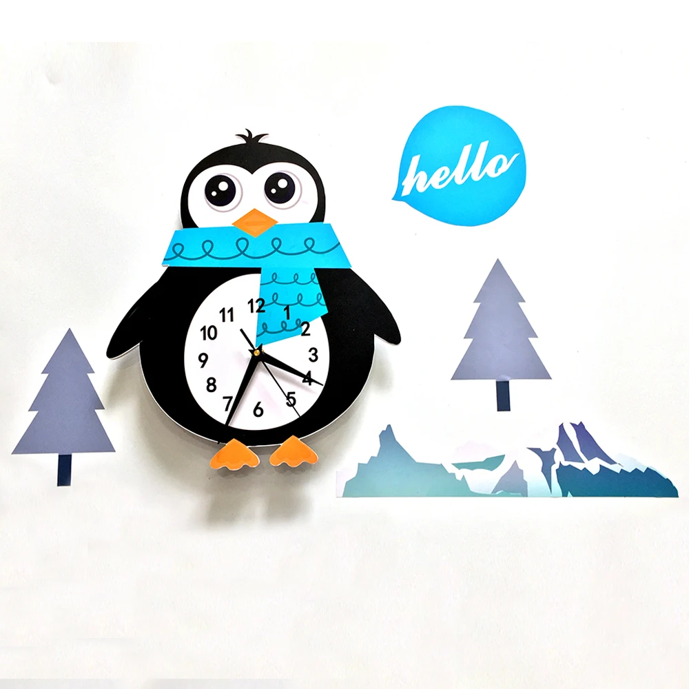 

3D Wall Clock Cartoon Penguin Pattern Horloge Silent Modern Quartz Watch Diy Wall Sticks for Kid Room Bedroom Home Decoration