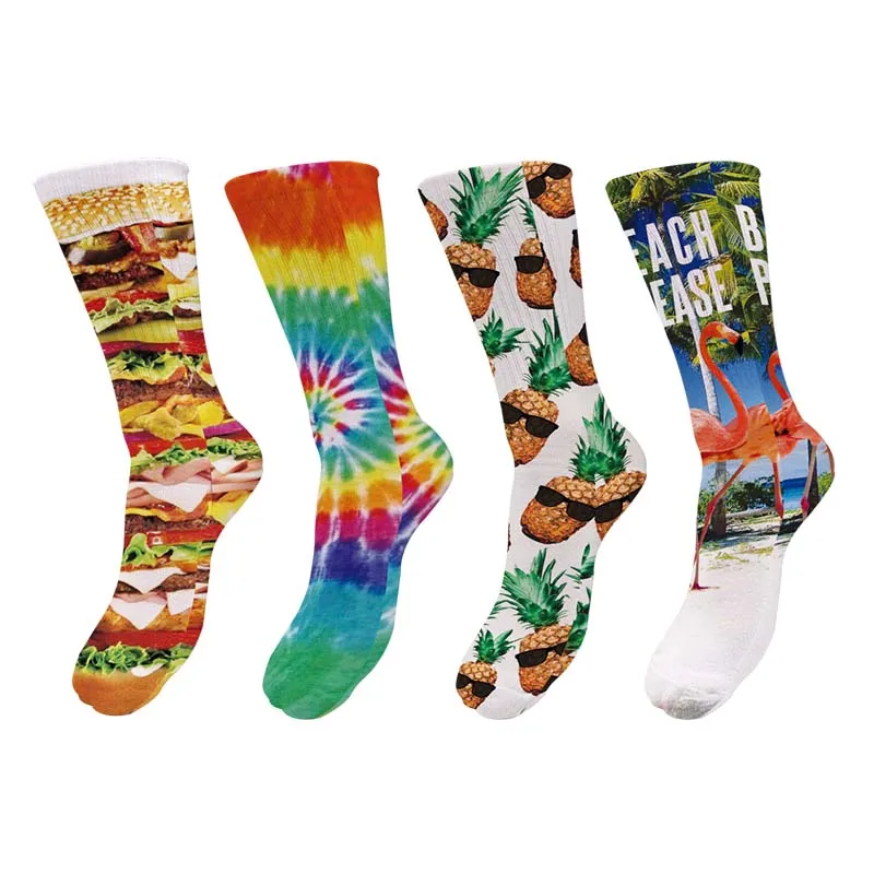 

3D Print Kawaii Hot Dog Hamburger Long Sock Women Hawaii Cute Casual Popular Knee Stocks Candy Funny Cotton Spaort Sox