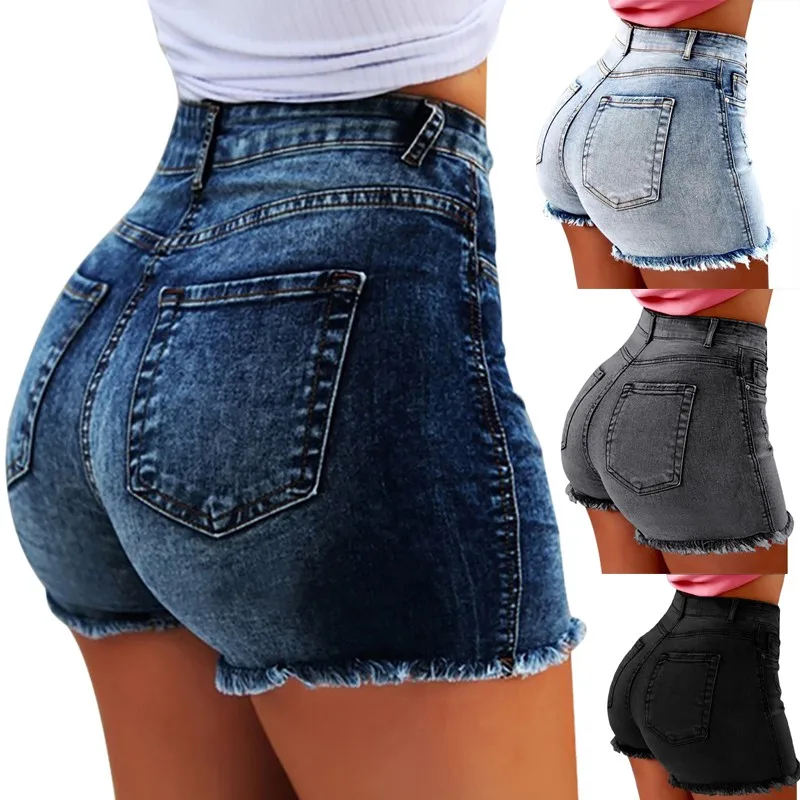 Женские потертые тонкие повседневные джинсовые шорты с высокой талией