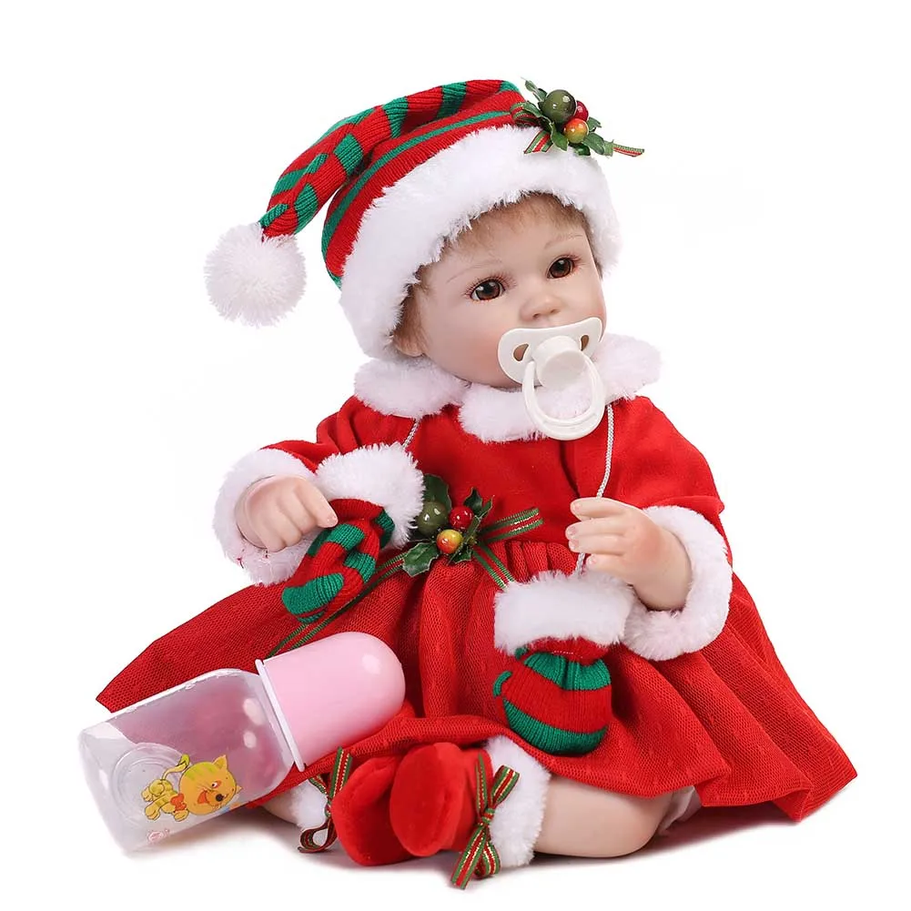 

NPK 16 Inch Lifelike Reborn Newborn Doll Set Silicone Cute Christmas Baby Dolls for Kids Playmat Toy AN88