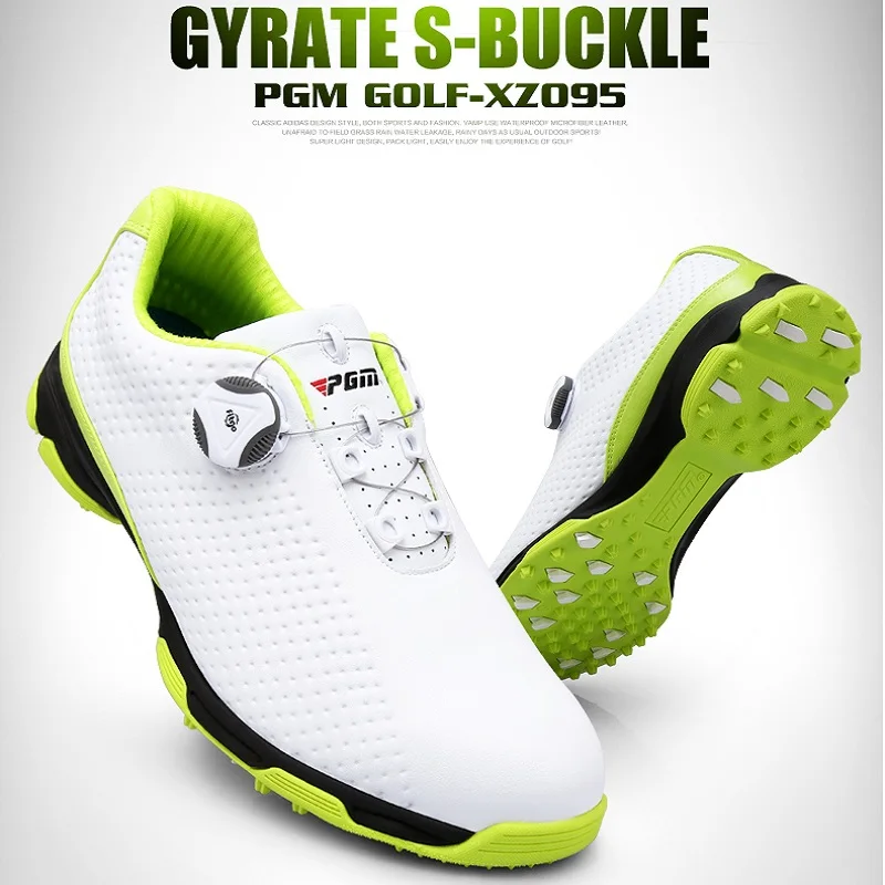 Microfiber Leather! PGM Sneakers Sports Golf Shoes Men Waterproof Non-slip Shoes Double Patent Rotating Knobs Buckle Shoelaces