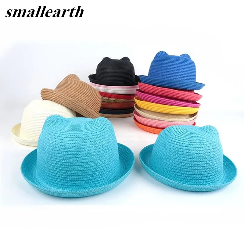 

Parent-child Straw Hat Kids Cartoon Ear Cap Summer Travel Baby Girl Boy Parent Picnic Camping Sun Cap Women Men Beach Panama Hat