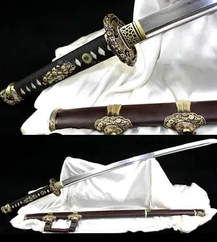 

Thoroughly tempered Damascus Steel Full Tang Blade Sharp Japanese Samurai Katana Sword /Copper Knife fitted