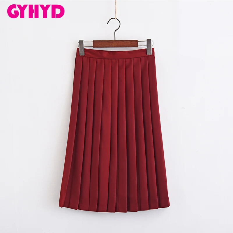 

GYHYD Academy Style Girls School Uniform Skirts Mid Long Pleated Skirt S-XXXL Plus Spring Autumn High Waisted JK Uniform Skirt