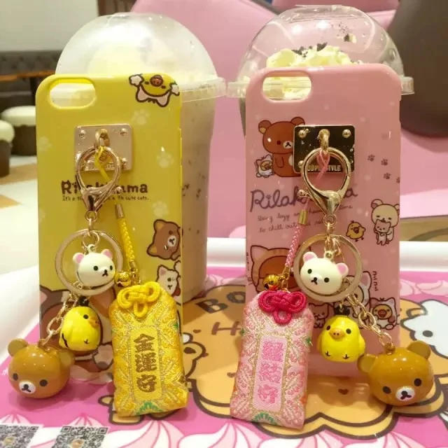 Rilakkuma Bear Cute cartoon Soft phone case For iPhone 6 6s 6plus 7 7Plus Easily bear case bell Tassel Keychain charm back cover