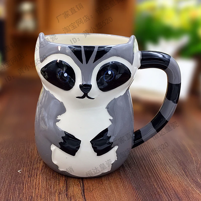 Raccoon Novelty Ceramic 16oz Animal Coffee Cup Cappuccino Mugs 