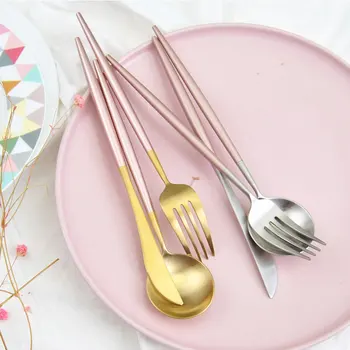 

Chic Rose Gold Silver Dinnerware Set 304 Stainless Steel Plating Knife Fork Tableware Cutlery Elegant European Western Food Set