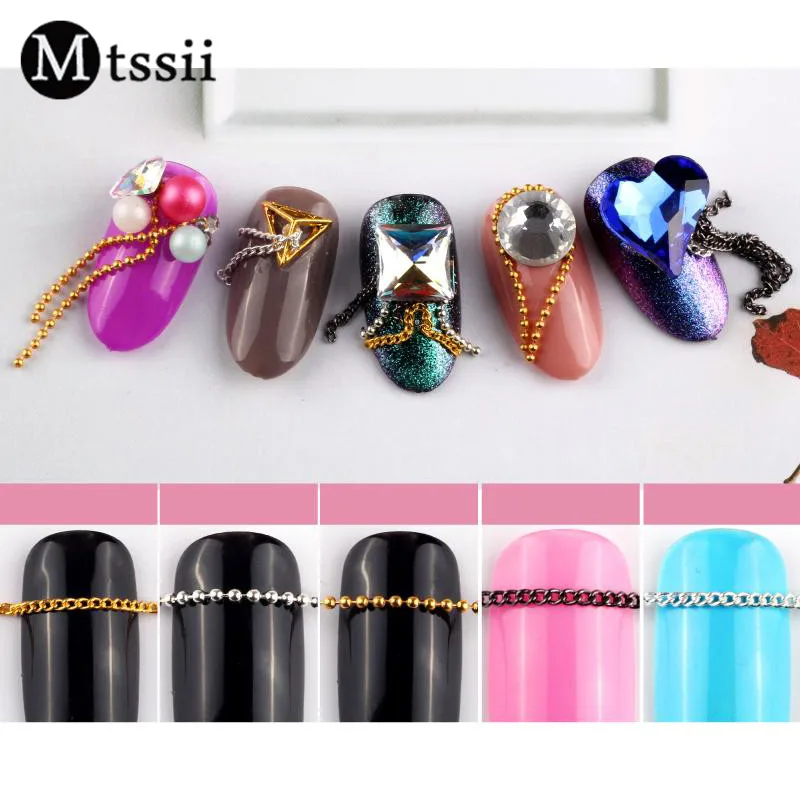 Mtssii 50cm Nail Art Metal Chain Silver Gold Bead Claw Chain Pendant