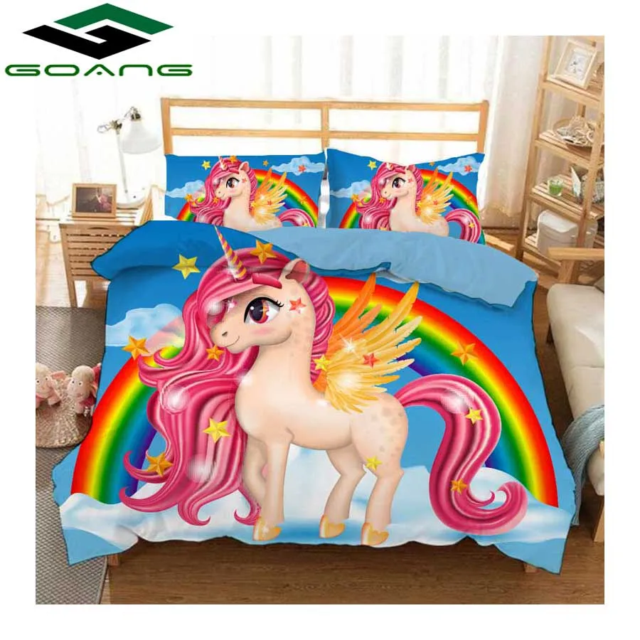 

GOANG unicorn bedding set luxury home textiles 3pcs king size bedding set 3d digital printing Cartoon pattern home textiles
