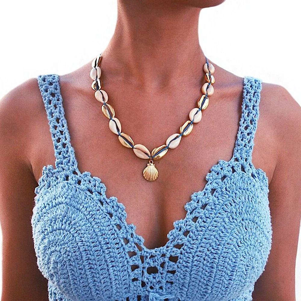 

Women Fashion Beach Choker Shell Leather Rope Woven Short Necklaces Boho Charm Party Jewelry Accessories Lover Gifts