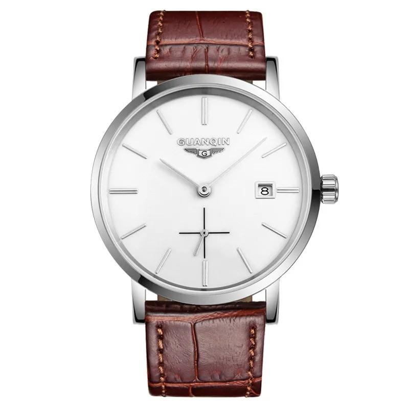 New GUANQIN Men Mechanical Watches 10mm Ultra Thin Leather Watches Luxury Brand Man Watch 30m Waterproof Calendar Wristwatches  (2)