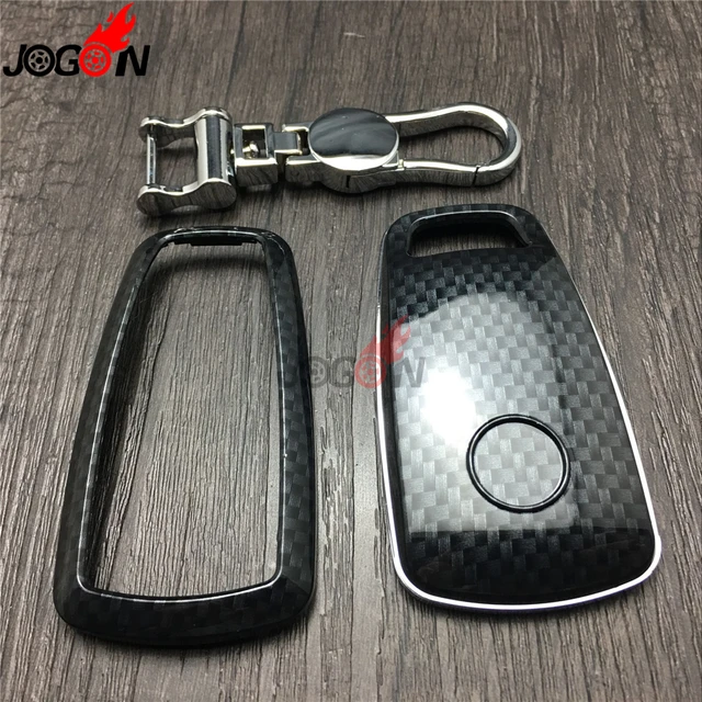 Carbon Fiber Look Smart Key Fob Case Bag Shell Holder Key Chain Ring