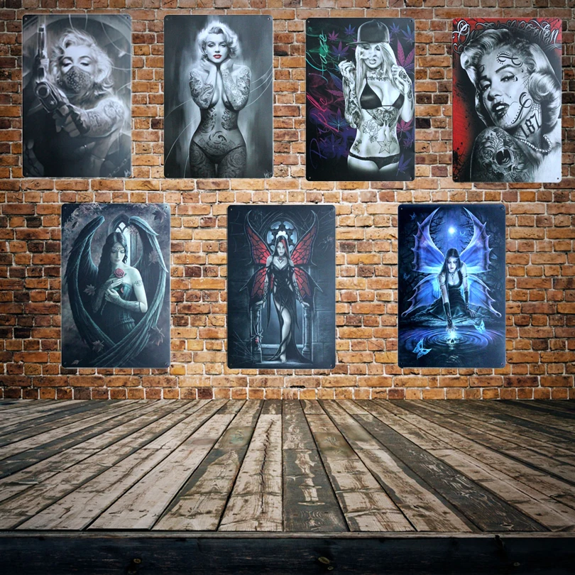 

[ Mike86 ] Sexy Tattoo Marilyn Monroe Metal Sign Mural Painting Antique Room Party parlors Cinema Poster Decor 20X30 CM AA-650