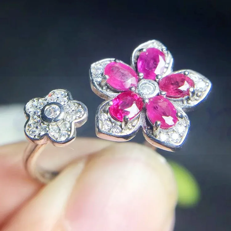 Real ruby ring Free shipping Natural original ruby 925 sterling silver