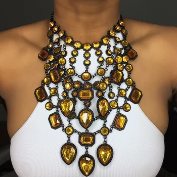 

Dvacaman 2020 New Crystal Big Statement Necklace Women Maxi Long Pendant Necklace Bridal Party Jewelry Accessories Dropshipping