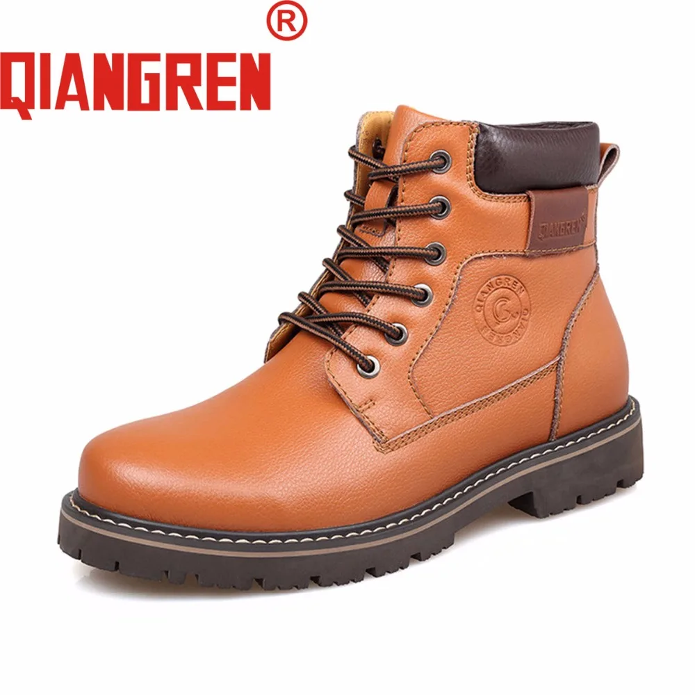 QIANGREN/высококачественные военные мужские зимние ботинки из натуральной кожи; зимние ботинки для улицы; Botas Pantoufle