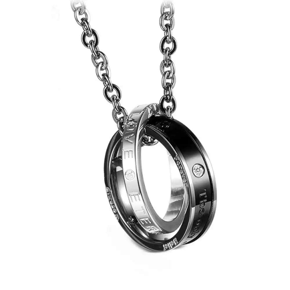 Новое поступление Вечная любовь круглая подвеска со стразами нержавеющая сталь Пара Ожерелья для свадьбы подарок на день рождения CX17 - Окраска металла: Black
