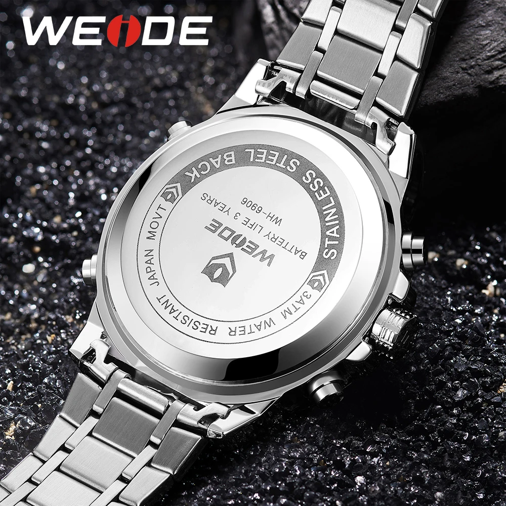 WEIDE Sports Luxury Brand Military Army Stylish Quartz Analog Digital Stainless Steel Strap Wrist Watches Hour Relogio Masculino