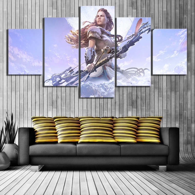 

Home Deco Canvas Painting Horizon Zero Dawn Video Game 5 Panel Pictures Minimalism Wall Art Printed Modular Posters Living Room