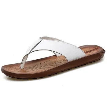 

Nice Brand Summer Men Slippers Male Genuine Leather Flip Flops For Man Vintage Casual Beach Sandals Non-slide Zapatos Shoes