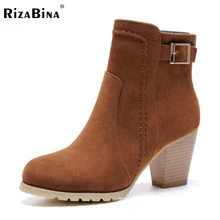 women square heels half short boots zipper sexy motorcycle bota winter warm mid calf boot footwear heels shoes P21908 size 32-43