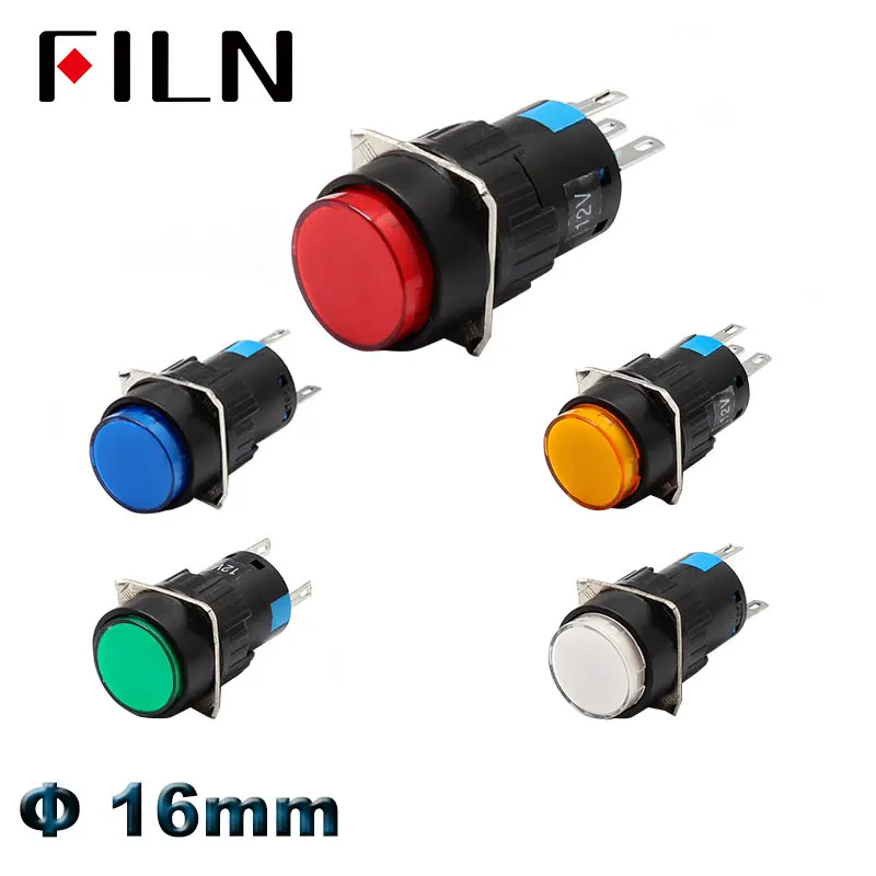 

16mm plastic push button switch 12v 24v 220V red yellow blue green led illuminated 1no 1nc momentary latching switch