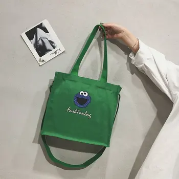 

2019 Foldable Women Canvas Shopping Bag Simple Multi-function Canvas Totes Bag Woman Korean Style Single Shoulder Bag