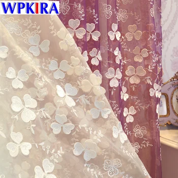 

3D European Luxury White Sheer Curtains Living Room Balcony Purple Embossed Embroidered Tulle Bedroom Window Treatment WP360-30