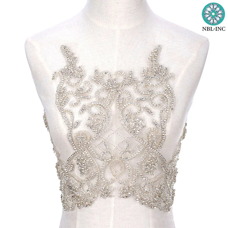 

(5PCS) Hand beaded bridal wedding sexy rhinestone bodice applique dress women WDD0803