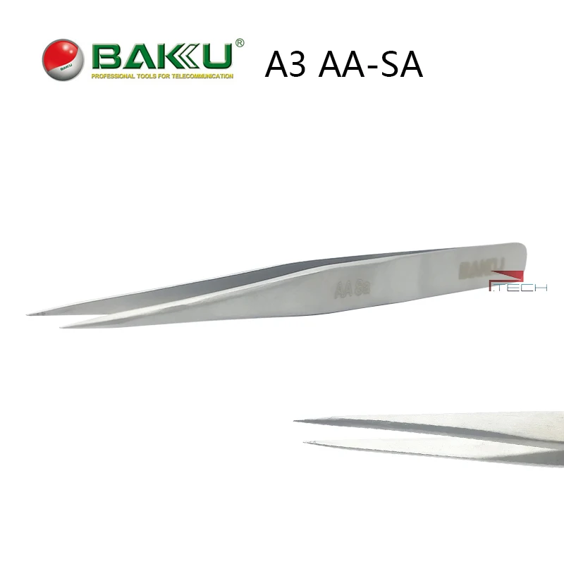 

BAKU AA-Sa Precision Ultra Fine Point Short Straight Tweezers, Stainless Steel Tweezers Multitool for Mobile Watch Repair