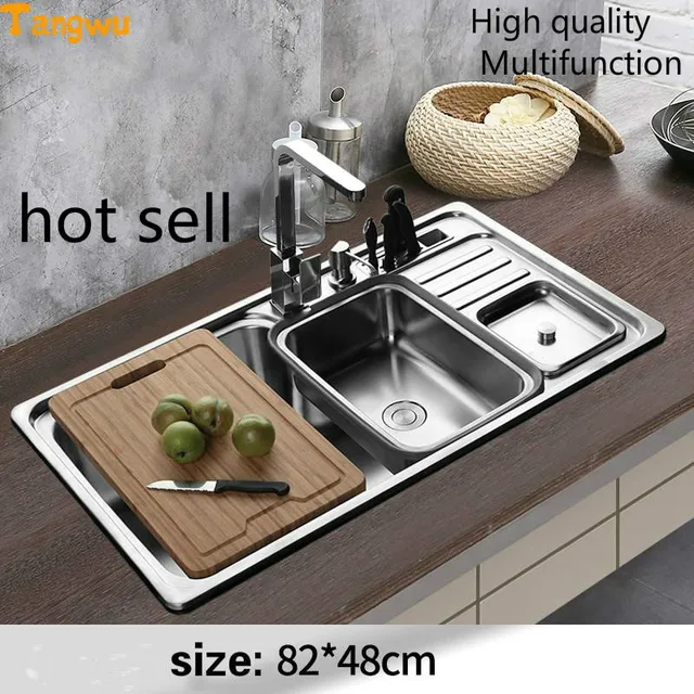Tangwu 304 Stainless Steel Sink Single Slot Thickened Kitchen Tangwu 304 Stainless Steel Sink Single Slot Thickened Kitchen Vegetable Washing Basin Package Multifunctional