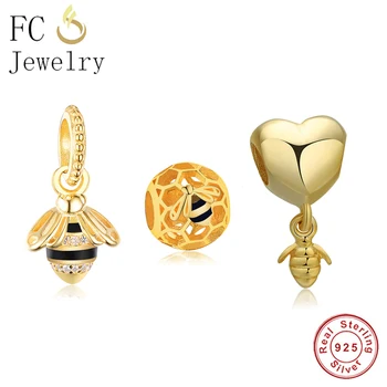 

Fit Original Pandora Charms Bracelet 925 Sterling Silver Lovely Bee Animal Bead Charm Colgante De Plata DIY Women Jewelry Making