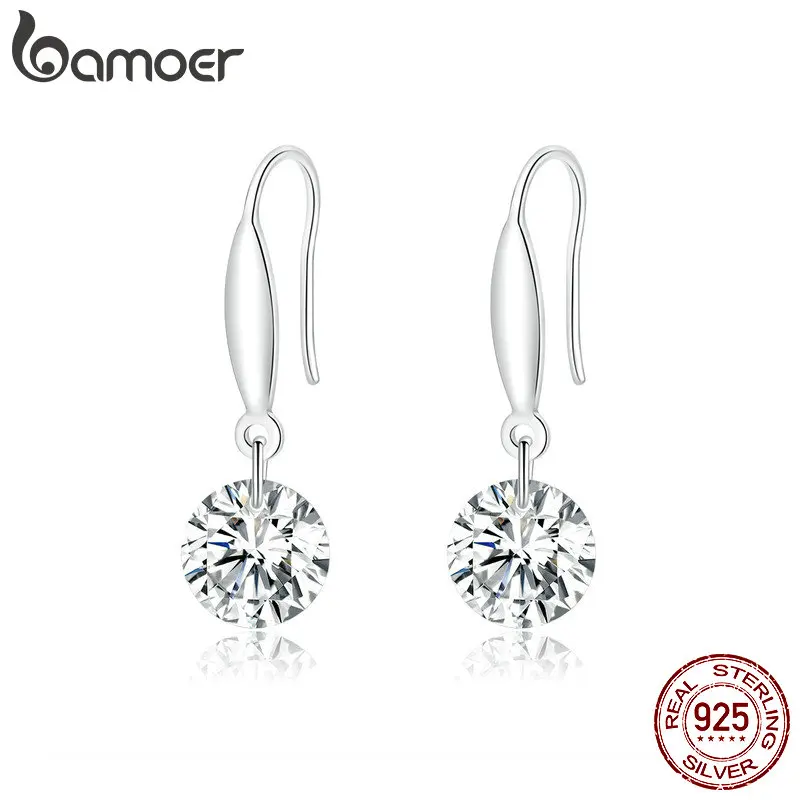

bamoer 925 Sterling Silver Zirconia Design Drop Earrings for Women Dangle Earing Clear CZ Fashion Statement Jewelry BSE212