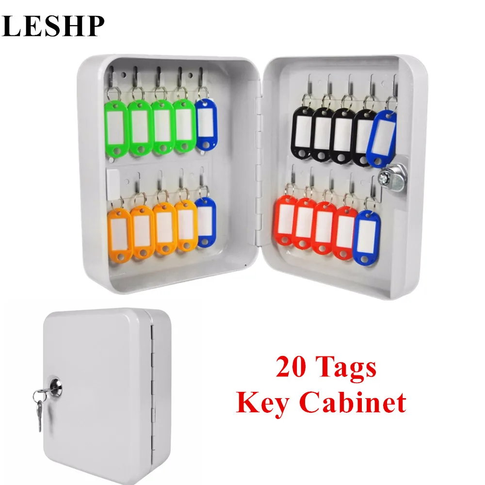 

20 Tags Fobs Wall Mounted Lockable Security Metal Key Cabinet Box Safe Storage For Property Management Company Home Office