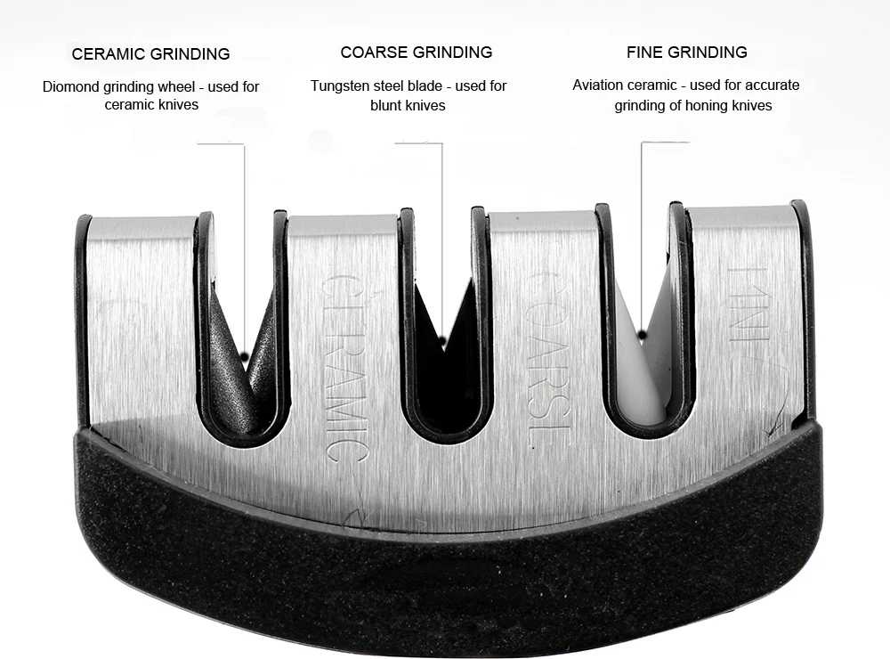 XITUO Ножи точилка для прямых и зубчатых столовых ножей, 3-ступенчатый Алмазное покрытие колеса Системы, точит будит тупить ножи быстро, безопасный