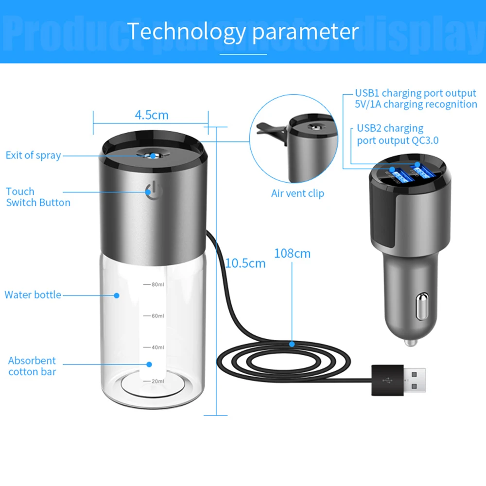 Автомобиль зарядки 100 мл увлажнитель воздуха QC 3,0 USB Эфирное масло Арома диффузор ароматерапия Воздухоочистители освежитель