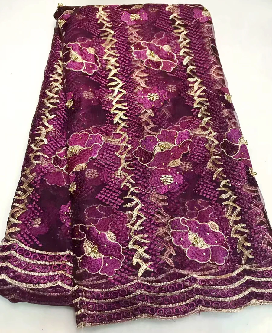 

2018 Latest Net French African Lace Fabric With Plenty Stones And Beaded Embroidered High Quality Tulle Lace Fabric For Wedding