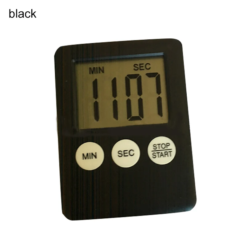 Ультра-тонкий цифровой кухонный таймер на батарейках с магнитной задней ЖК-дисплеем минутный секундный обратный отсчет времени напоминание - Цвет: Черный