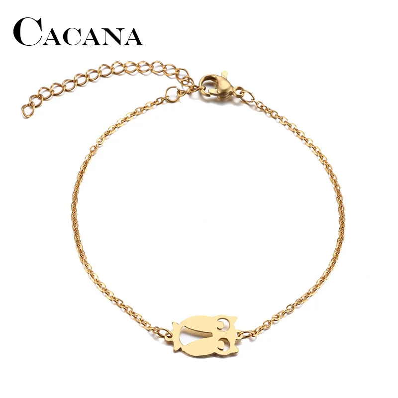 CACANA Stainless Steel Bracelet For Women Man Big Owl Gold And Silver Color Pulseira Feminina Lover's Engagement Jewelry