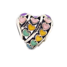 Бусины для изготовления ювелирных изделий DIY Стерлинговое Серебро-ювелирные изделия многоцветные сердца Шарм 925 Berloque Perles Шарм