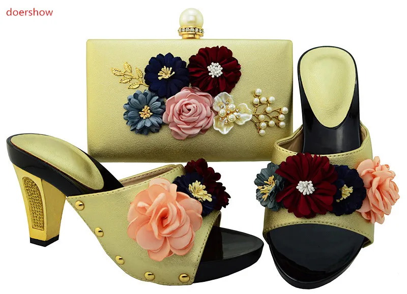 

doershow Wholesale Elegant African Shoes Woman Heels Matchign Bag Fashion Nigerian Wedding Pumps And Set On Sale BO1-10