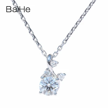 شراءBAIHE الصلبة 18K الذهب الأبيض 0.25ct شهادة H/SI الجولة الماس الطبيعي الزفاف العصرية غرامة مجوهرات قطعة رائعة من الماس القلائد