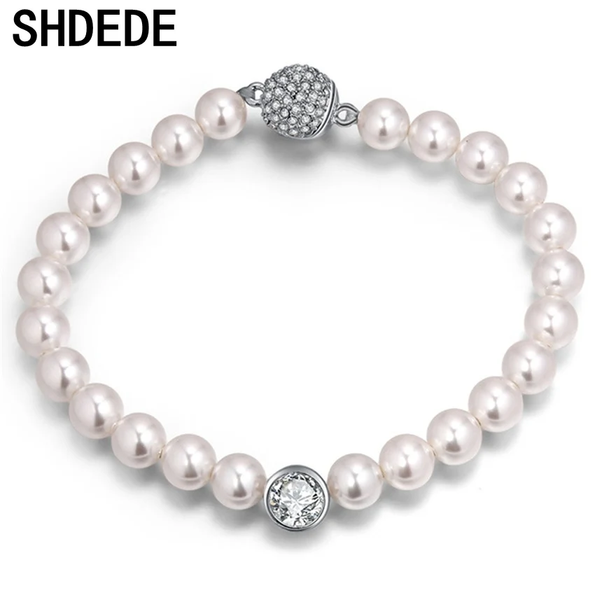 

SHDEDE CZ Crystal from Swarovski Simulated Pearl Charm Bracelets For Women Luxury Wedding Jewelry Valentine's Day Gift -29139