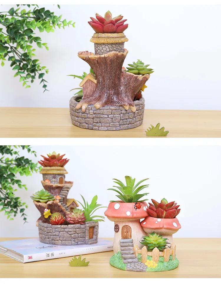 Creative Countryside Tree House Succulent Plants Planter Flowerpot Resin Flower Pot Desktop Ornament Home Decor Garden Supplies