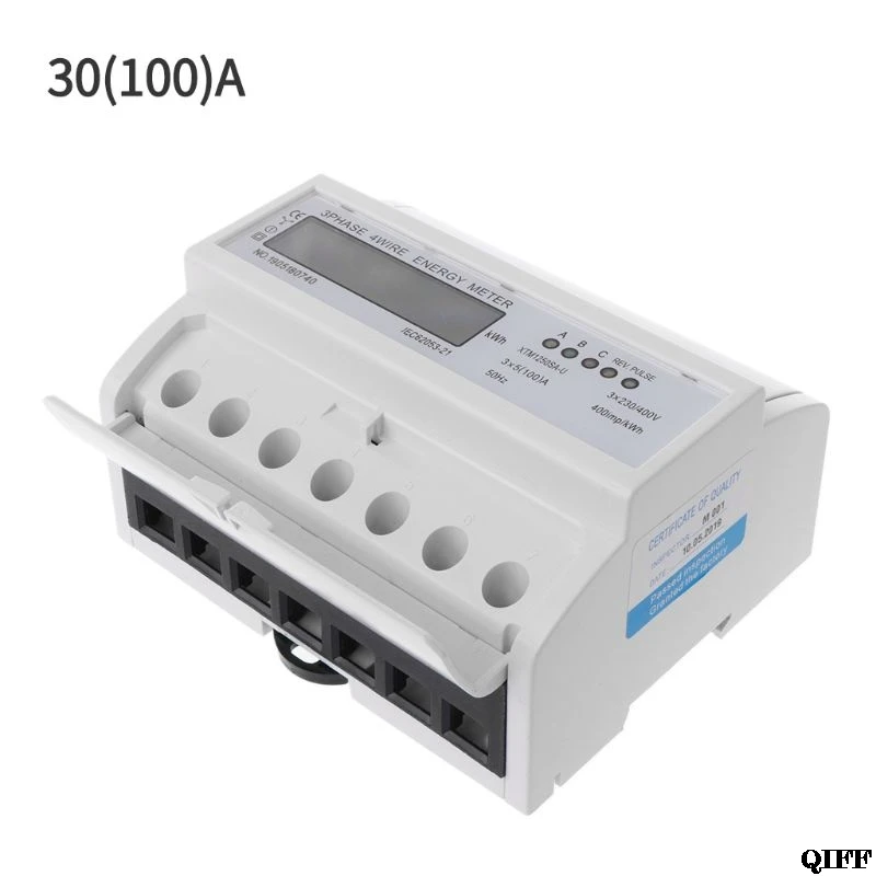 3 Phase 4 Wire Electric LCD Display Digital Energy Meter Calibrated For DIN Rail Power Meters 50/60HZ Jun17