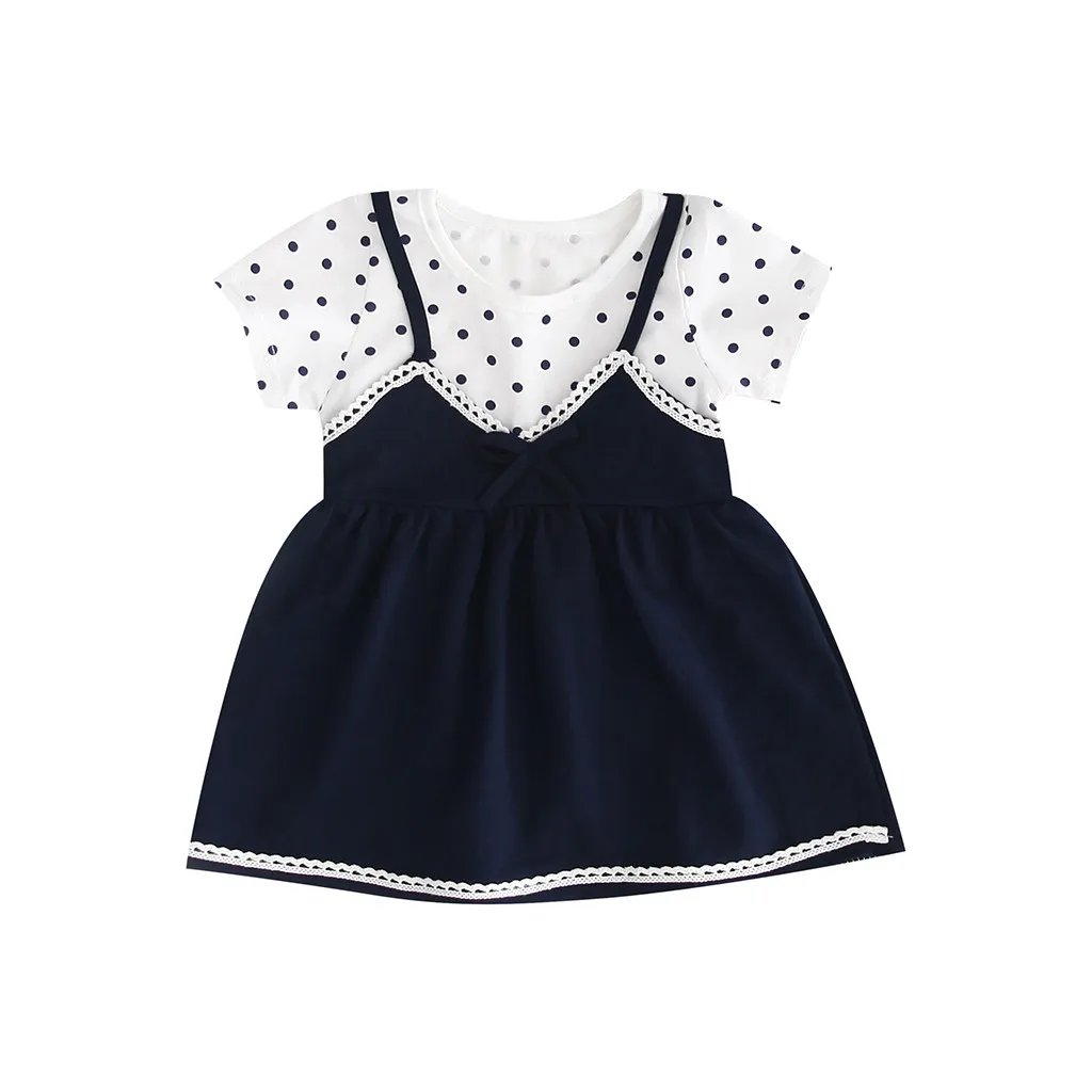 

Short-sleeved polka-dot dress cute Toddler Kid Baby Girl Short Sleeve Dot Printed Party Princess Dress Clothes F4