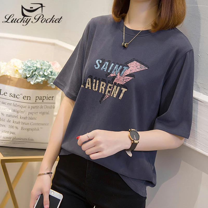 

Summer Women New O-Neck T-Shirt 100% Cotton Top Female SL Letter Printed Tee Casual Loose High Quality Brand Tshirts 5 Colors T9